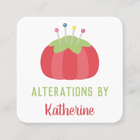 ドレスメーカーのピンクッション手作り スクエア名刺 (正面)