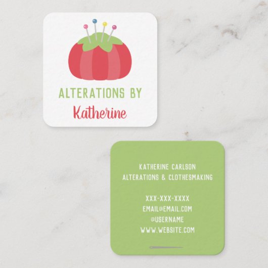 ドレスメーカーのピンクッション手作り スクエア名刺 (正面/裏面)