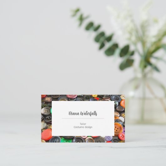 ドレスメーカーの裁縫の仕入れ直し 名刺 (スタンド正面)