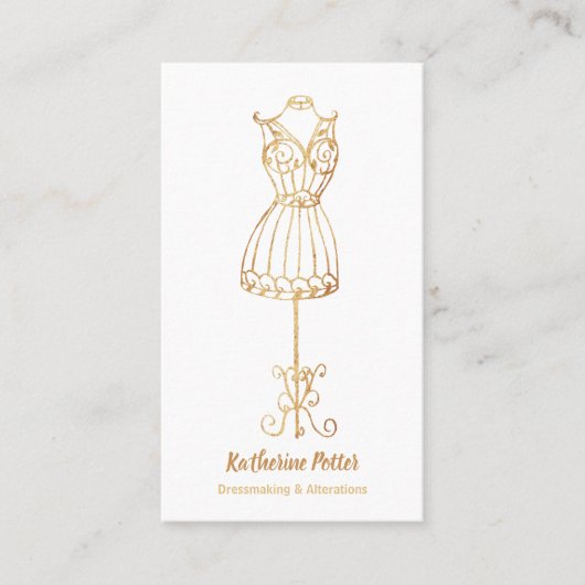 ドレスメーカーシームストレス金ゴールドグリッターマネキンブシン 名刺 (正面)