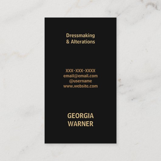 ドレスメーカーシームストレス金ゴールドグリッターマネキン 名刺 (裏面)