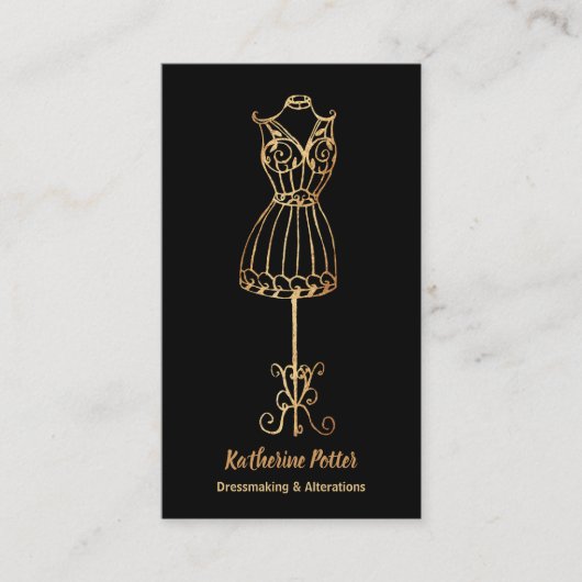 ドレスメーカーシームストレス金ゴールドグリッターマネキン 名刺 (正面)
