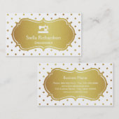 ドレスメーカーシーメストレスシックホワイト金ゴールド水玉模様 名刺 (正面/裏面)