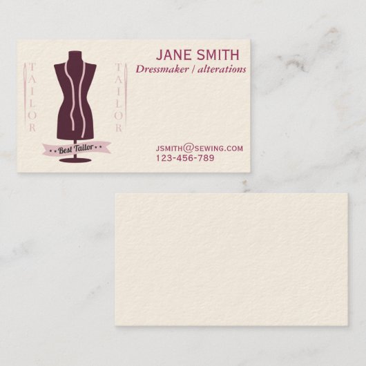ドレスメーカー、裁縫、テーラープロフェッショナル 名刺 (正面/裏面)