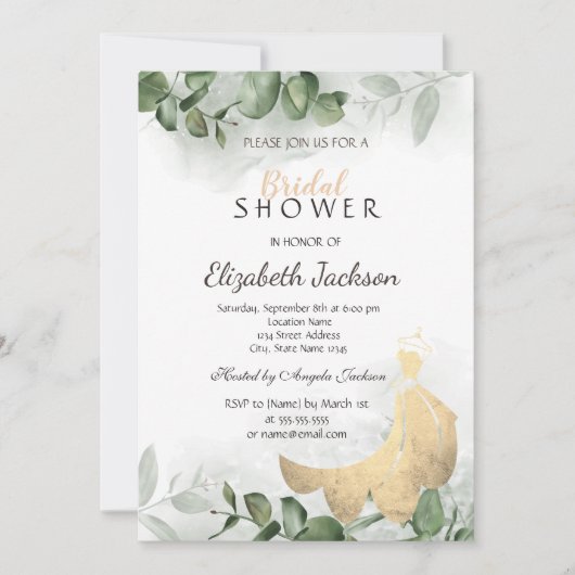 ドレスユエレガントーカリプスグリーンブライダルシャワー 招待状 (正面)