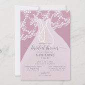 ドレスレエレガントース真珠ピンク赤面ブライダルシャワー 招待状 (正面)