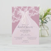 ドレスレエレガントース真珠ピンク赤面ブライダルシャワー 招待状 (スタンド正面)