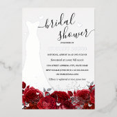 ドレスレッドフローラバラシルバーブライダルシャワー 箔招待状 (正面)