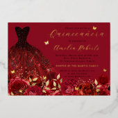 ドレスレッド金ゴールド蝶フローラ 箔招待状 (正面)