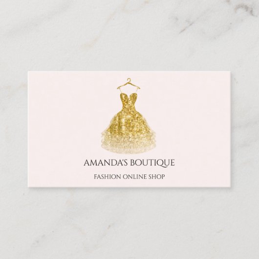 ドレスロゴファッションブティックイベント金ゴールドグリッター 名刺 (正面)