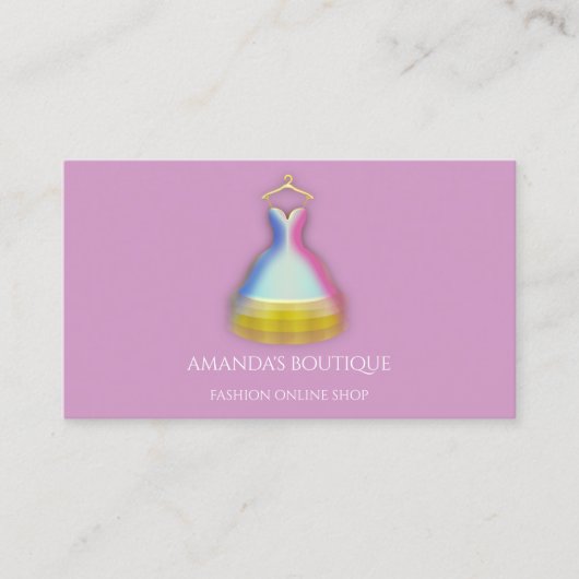 ドレスロゴファッションブティックイベント金ゴールドバイオレット 名刺 (正面)