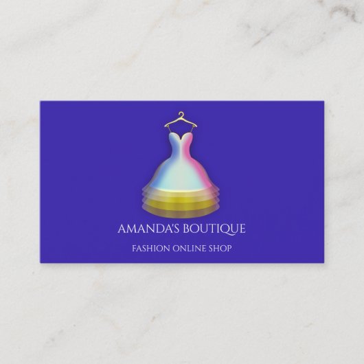 ドレスロゴファッションブティックイベント金ゴールドブルーネイビー 名刺 (正面)