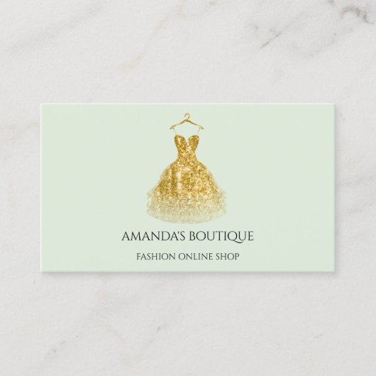 ドレスロゴファッションブティックイベント金ゴールドミントグリーン 名刺 (正面)