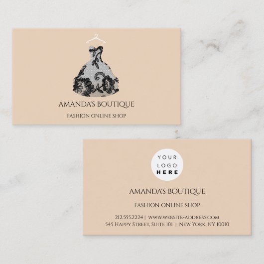 ドレスロゴファッションブティックオンラインショップブラックレース 名刺 (正面/裏面)