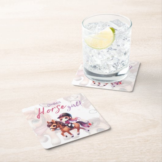 ドレスージライダーホースガールバースデーパーティー スクエアペーパーコースター (インサイチュ)