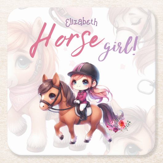 ドレスージライダーホースガールバースデーパーティー スクエアペーパーコースター (正面)