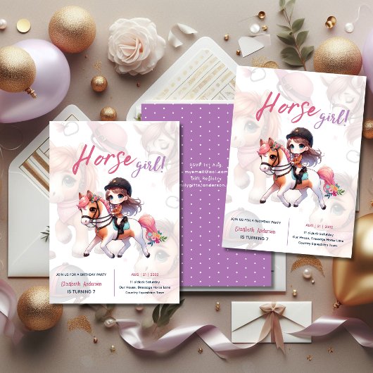 ドレスージライダーホースガールバースデーパーティー 招待状