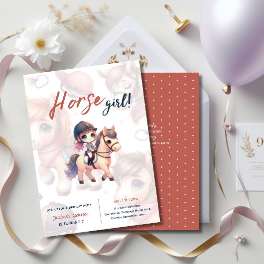 ドレスージライダーホースガールバースデーパーティー 招待状