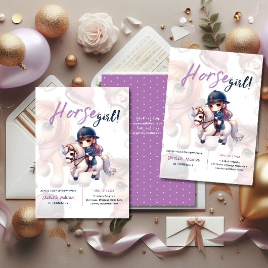 ドレスージライダーホースガールバースデーパーティー 招待状