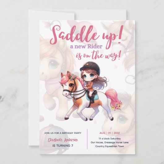 ドレスージライダーホースガールバースデーパーティー 招待状 (正面)
