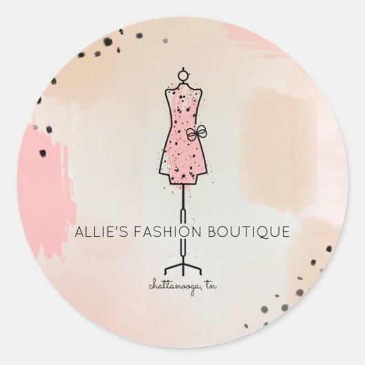 ドレス型枠ラインスケッチファッションビジネスロゴ ラウンドシール (正面)