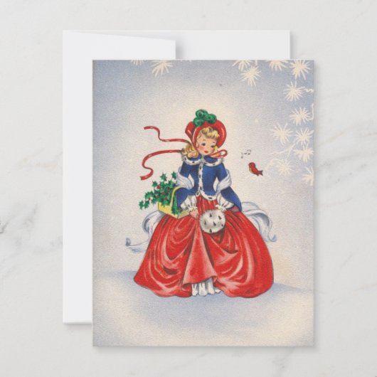 ドレス姿のヴィンテージクリスマスガール シーズンカード (正面)