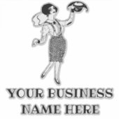 ドレス市松模様にの女の子のヴィンテージアート シール (正面)