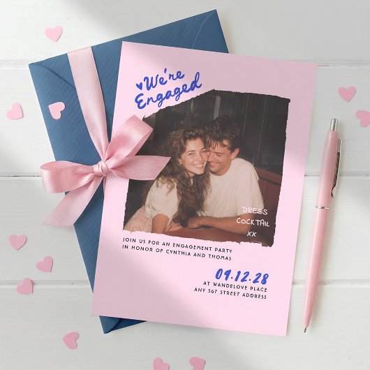 ドレス コックテール 手書き 婚約パーティー 写真 招待状