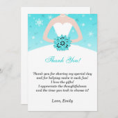 ドレス サンクス カード 冬の雪の結晶 ターコイズ (正面/裏面)