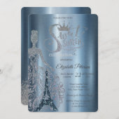 ドレス,ティアラ,ダイヤモンドエッフェルタワーブルースウィート16 招待状 (正面/裏面)