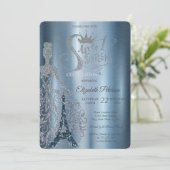 ドレス、ティアラ、ダイヤモンド エッフェル塔 青い スイート16 招待状 (スタンド正面)