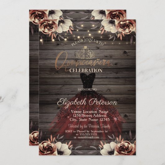 ドレス，ティアラ，ライトレッドローゼウッドキンセアニラ 招待状 (正面/裏面)