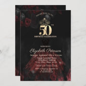ドレス,ティアラ,レッドローズ50誕生日 招待状 (正面/裏面)