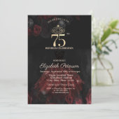 ドレス，ティアラ，レッドローズ75誕生日 招待状 (スタンド正面)