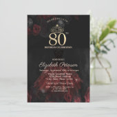 ドレス、ティアラ、赤いバラ 80歳の誕生日 招待状 (スタンド正面)