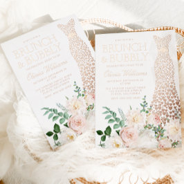 ドレス&フラワーブランチ&バブリーブライダルシャワー 箔招待状