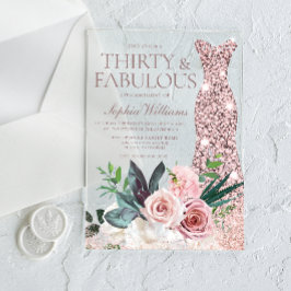ドレス&赤面フローラ女性30th誕生日パーティー アクリル招待状