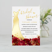 ドレス 赤 花柄 ローズゴールド ブライダルシャワー 箔招待状 (立ち正面)