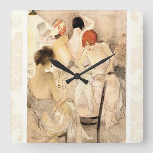 ドレッシングルームの20年代のアールデコの~の女の子 スクエア壁時計 (正面)