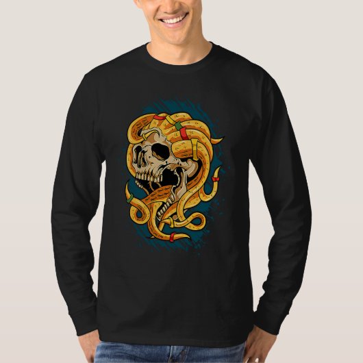 ドレッドヘアのスカルとタコの触手 Tシャツ (正面)