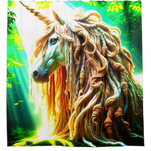 ドレッドロックのユニコーン シャワーカーテン (正面)
