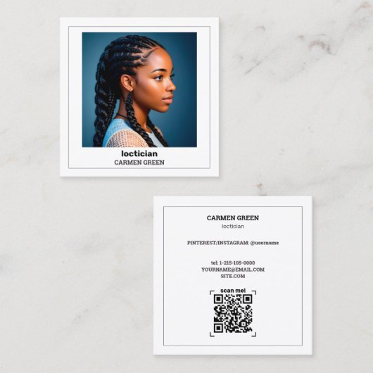 ドレッドロックスタイリングカスタムロクティシャンQR & Photo スクエア名刺 (正面/裏面)