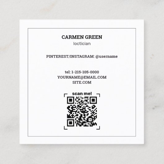 ドレッドロックスタイリングカスタムロクティシャンQR & Photo スクエア名刺 (裏面)