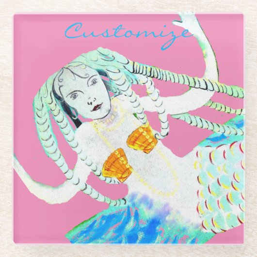 ドレッドロック付きマーメイドThunder_Cove ガラスコースター (正面)