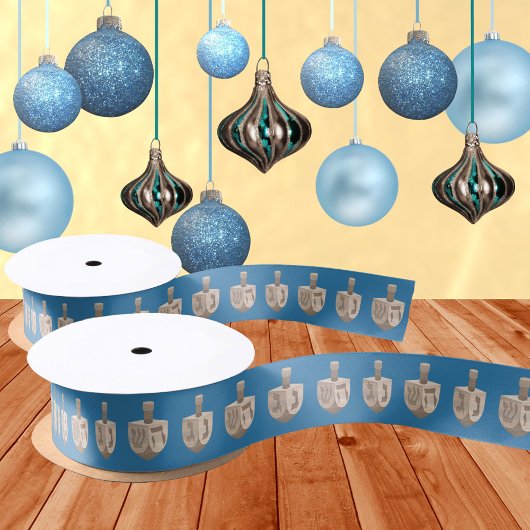 ドレディ素朴デルオークキュートブルーパターンハヌカー サテンリボン