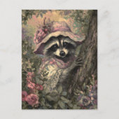 ドレ魅力的スとボンネットを着たラクーン ポストカード (正面)