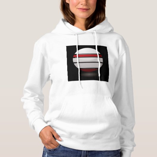 ドロイド赤と白アイコンウォメンズフード付きスウェットシャツ パーカ (正面)