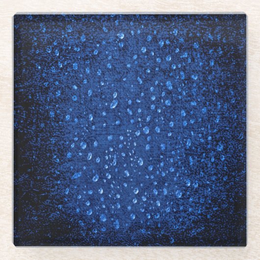ドロップグランジ付きの青のテクスチャ ガラスコースター (正面)