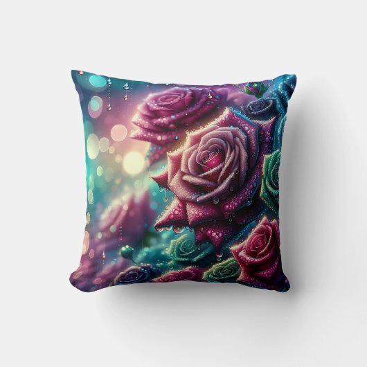 「ドロップ付きのグラデーションバラ」 クッション (正面)