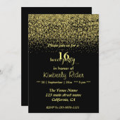 ドロップ金ゴールドグリッタースウィート16誕生日招待状 招待状 (正面/裏面)